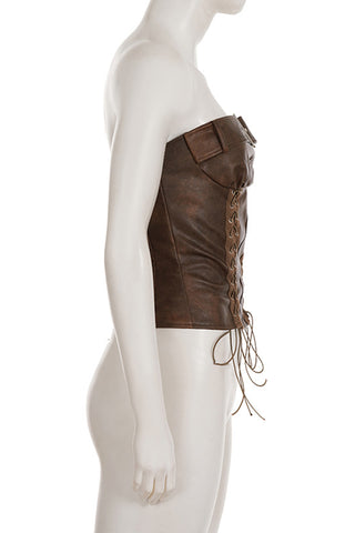 Lace-Up Belted Strapless Top