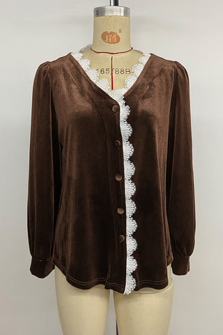 Lace-Trimmed Button-Front Blouse