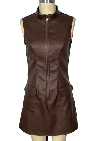 Zip-Front Sleeveless Casual Dress