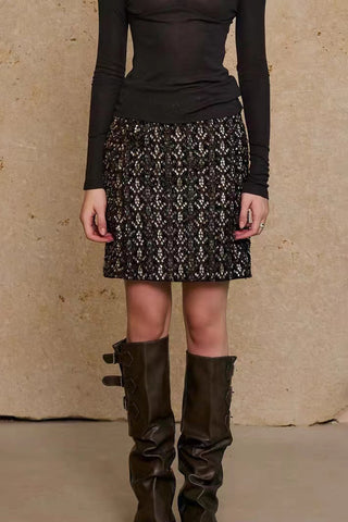 Embellished Textured Mini Skirt
