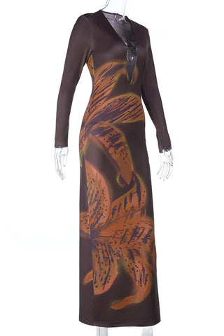 Long Sleeve Floral Casual Maxi Dress