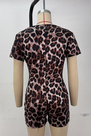 Deep V-Neck Leopard Romper
