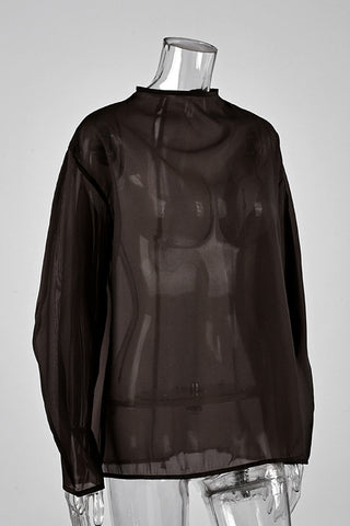 Elegant Sheer Blouse with High Collar