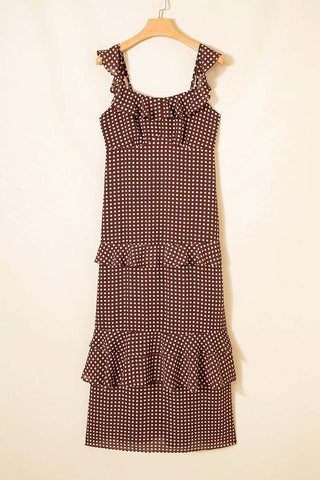 Polka Dot Backless Ruffled Tiered Dress