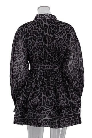 Leopard Print Button-Front Casual Dress