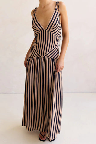 Striped Maxi Dress with Tie Straps