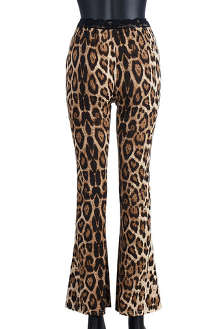 Leopard Print Flare Casual Pants