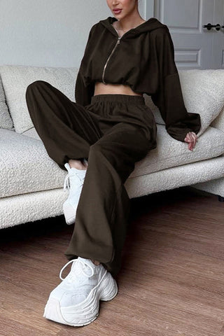 Casual Zip-Up Hoodie and Pants Set