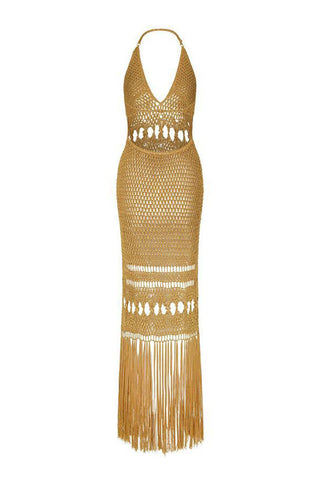 Halter Crochet Fringe Cover-Up Dress