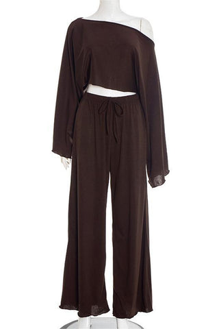 Off-Shoulder Top and Wide-Leg Pants Set