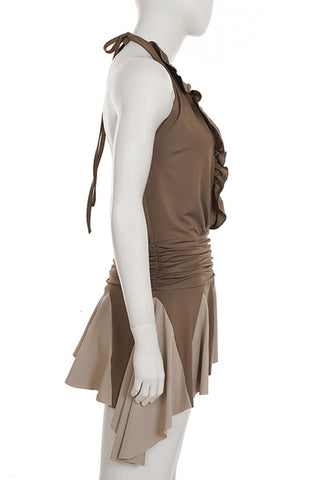Halter Neck Asymmetrical Mini Dress