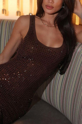 Square-Neck Sequin Evening Gown