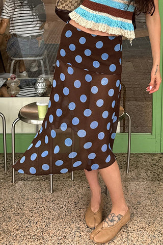 Polka Dot Midi Skirt with Handkerchief Hem