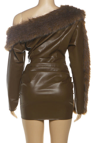 Asymmetric Faux Fur Mini Dress