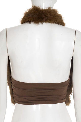 High-Neck Faux Fur Tank Top