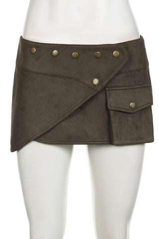 Asymmetric Button-Accented Mini Skirt
