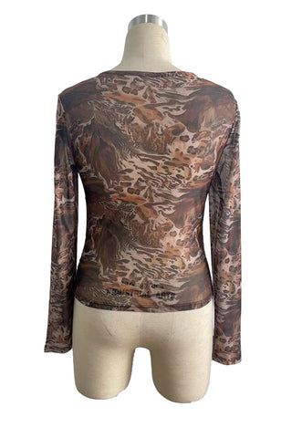 Long-Sleeve Printed Blouse