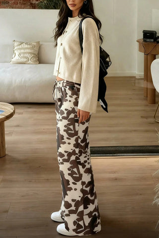 Patterned Wide-Leg Casual Pants