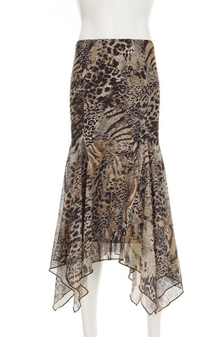 Animal Print Skirt with Asymmetric Hem