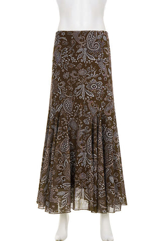 Paisley Print Flared Midi Skirt