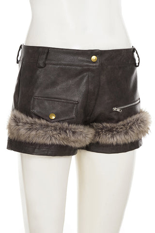 Faux Fur Trimmed Casual Shorts