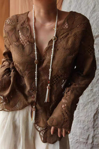 Intricate Lace Long-Sleeve Blouse