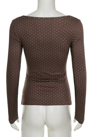 Bow-Front Long Sleeve Polka Dot Top