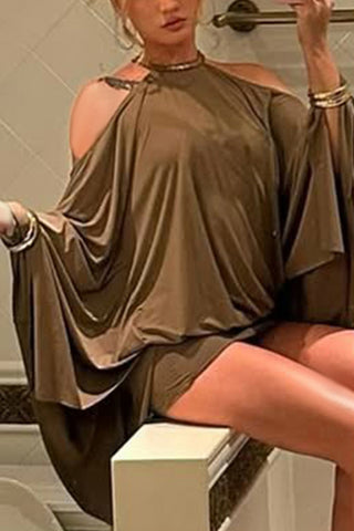 Draped Cold-Shoulder Casual Dress