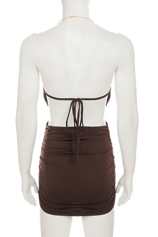 Halter Neck Ruched Casual Dress
