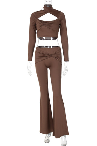 Cutout Design Flare Pants Set