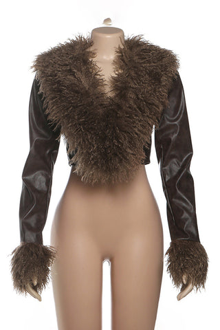 Chic Faux Fur Trimmed Cropped Jacket