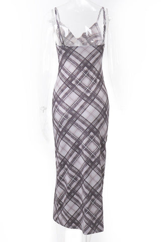 Spaghetti Strap Plaid Midi Dress