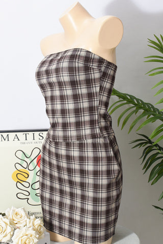 Strapless Plaid Skirt Set