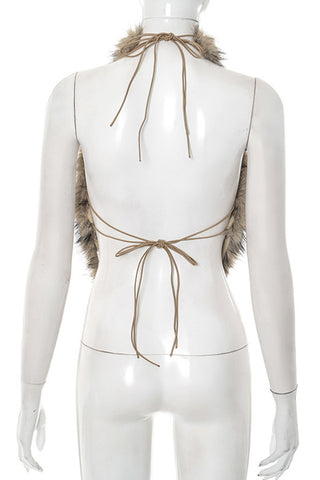 Faux Fur Halter Tank Top