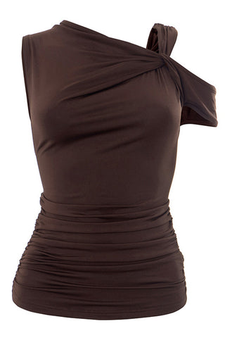 Twist Shoulder Ruched Tank Top