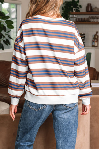 Stripe Crew Neck Drop Shoulder Pullover