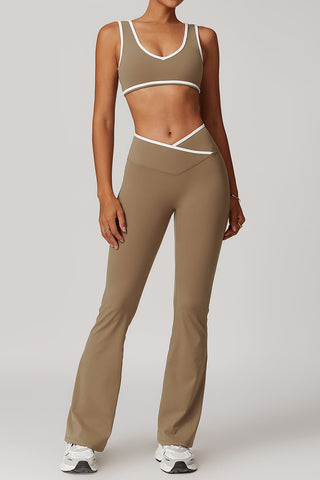 Plunge Neck Two-Piece Flared Pants Set