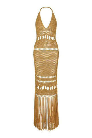 Halter Crochet Fringe Cover-Up Dress