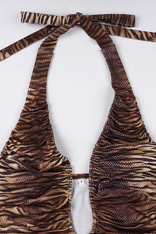 Halter Ruched Cutout Tank Top