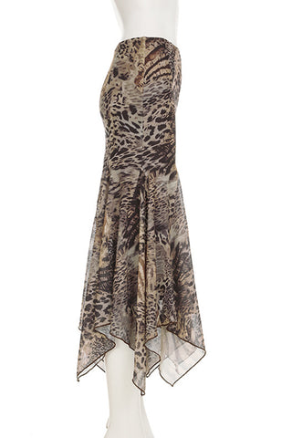 Animal Print Skirt with Asymmetric Hem