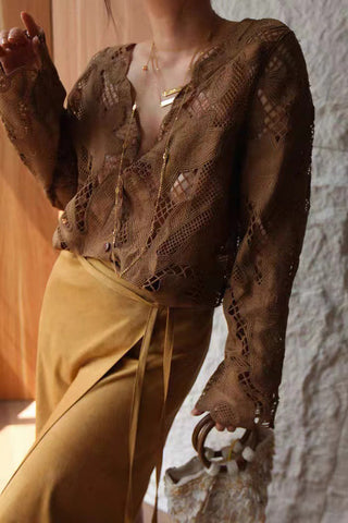 Intricate Lace Long-Sleeve Blouse