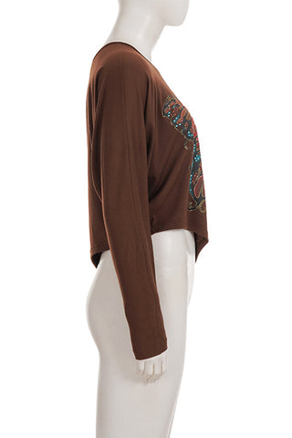 Butterfly Embellished Off-Shoulder Top