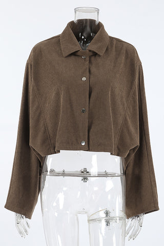 Cropped Button-Front Corduroy Jacket