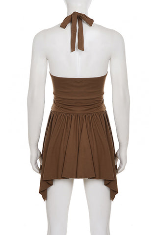 Halter Neck Ruched Casual Dress