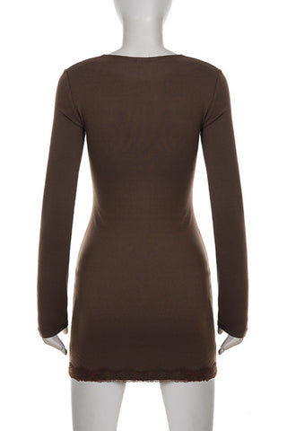 Lace-Trim Long Sleeve Casual Dress