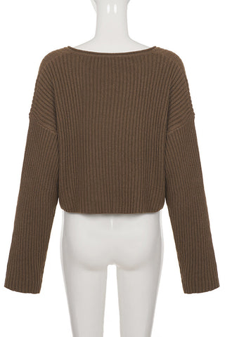 V-Neck Ribbed Knit Sweater