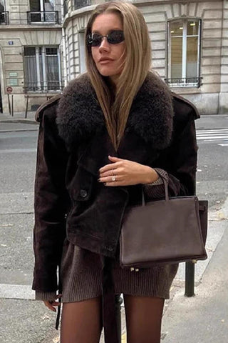 Chic Shearling-Collar Jacket