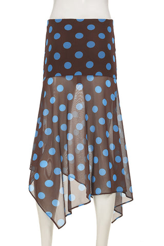 Polka Dot Midi Skirt with Handkerchief Hem