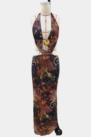 Halter Maxi Dress with Open Front