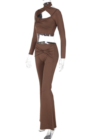 Cutout Design Flare Pants Set